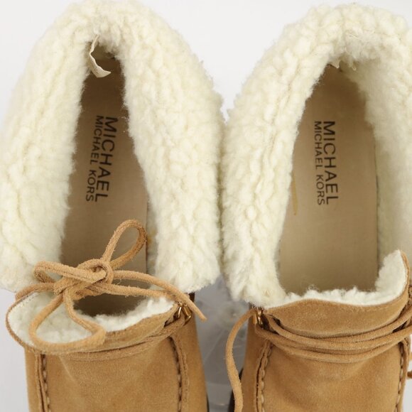 Michael Kors Womens Rory Boot Size 7.5 Tan Suede Wedge Heel Lace Up Sherpa Lined - Picture 10 of 12